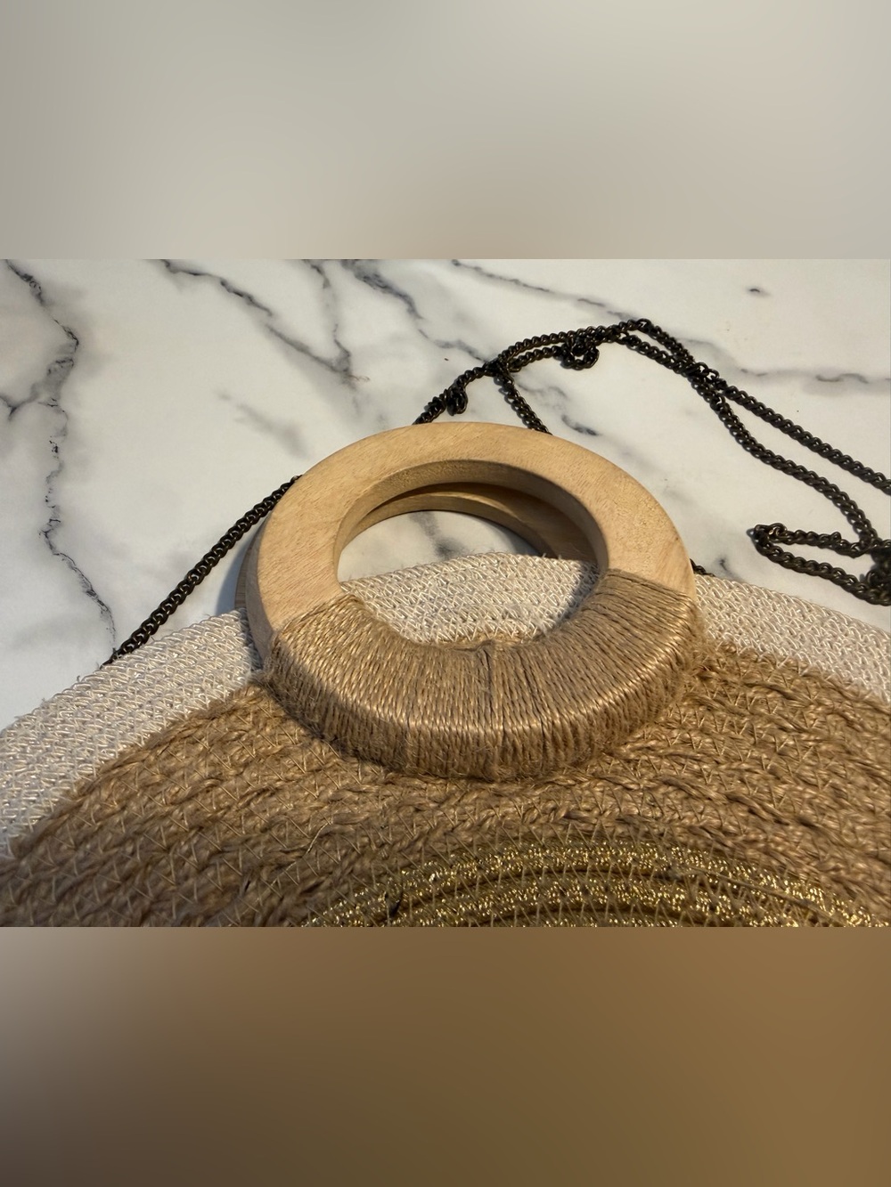 Antik Kraft Semi-Circle Straw Crossbody Bag in Natural, Tan, Yellow - Picture 4 of 5